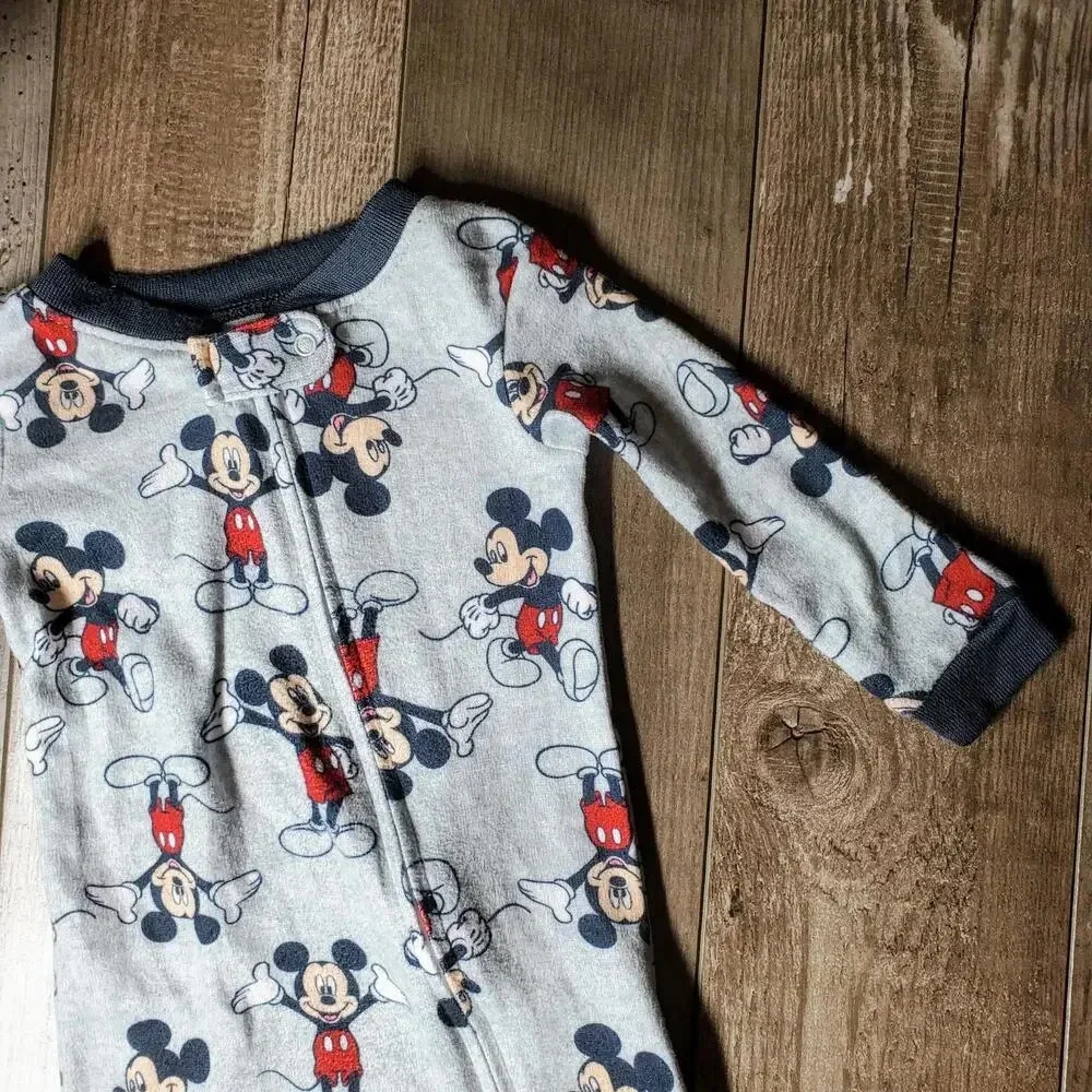 Disney Baby Gray Mickey Mouse One Piece PJ Pajamas Size 6m